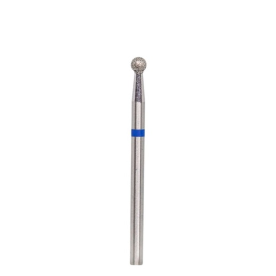 Fresa diamantata sfera Ø2,7 mm anello blu (grana media) per manicure professionale e trattamento cuticole.
