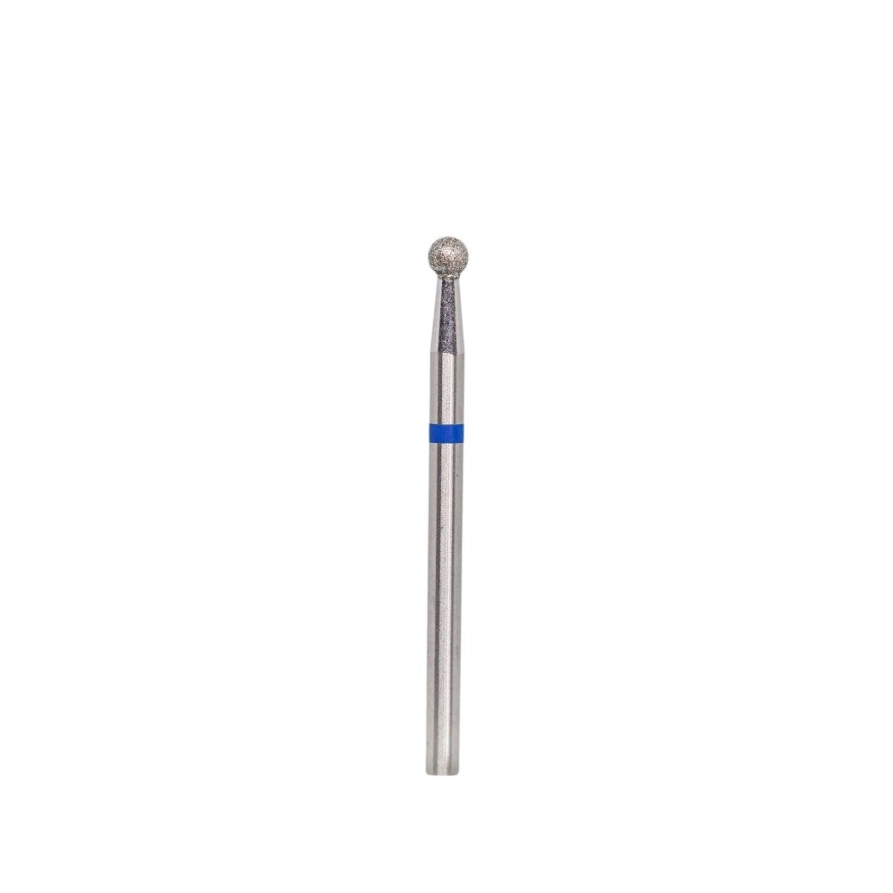 Fresa diamantata sfera Ø2,7 mm anello blu (grana media) per manicure professionale e trattamento cuticole.