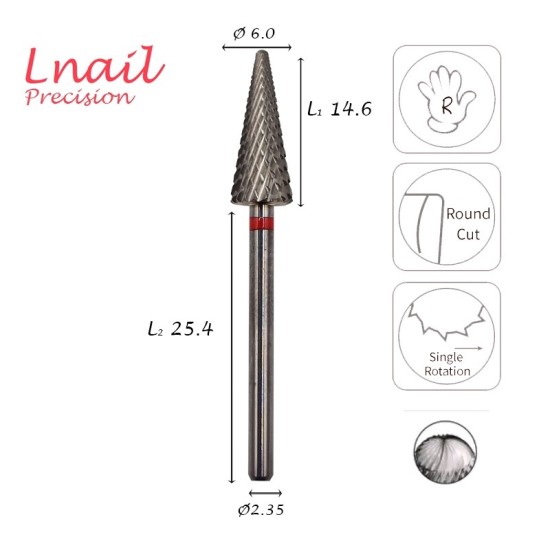 Hartmetallfräser 6,0 mm in Baumform mit Fine Super Cut Verzahnung für präzisen, kontrollierten Materialabtrag. Perfekt für Gel,