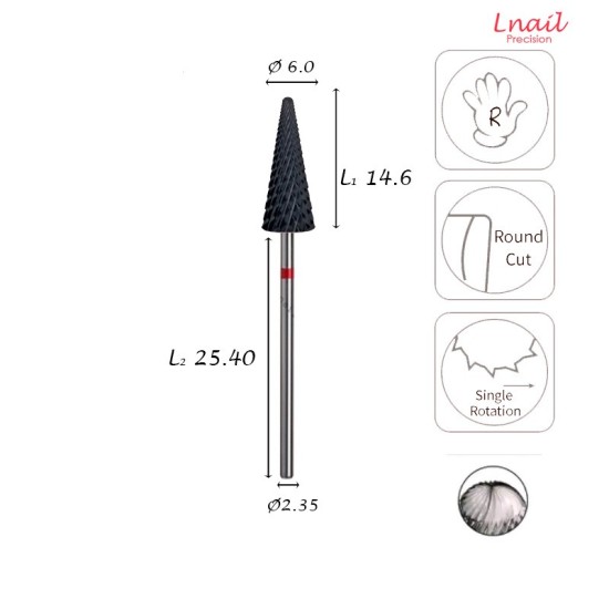 Carbide Cone Bit 6.0mm Fine Cross Cut DLC AL 14.6mm