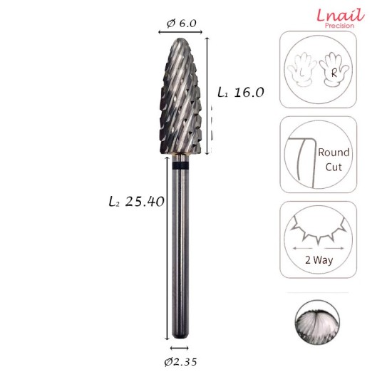 Hartmetall Flamme 6,0 mm Extra Grob Kreuzverzahnung AL 16,0 mm L/R