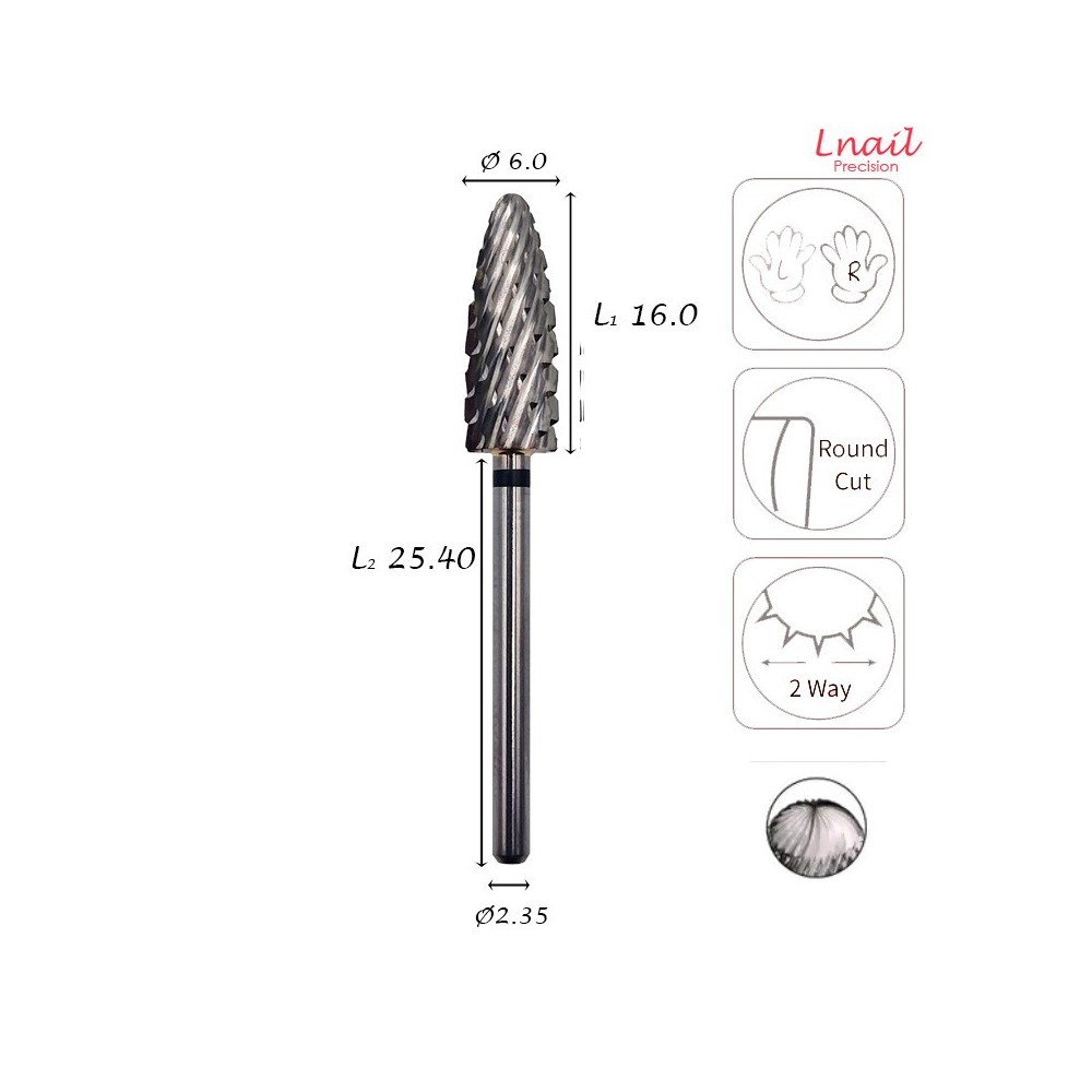 Hartmetall Flamme 6,0 mm Extra Grob Kreuzverzahnung AL 16,0 mm L/R