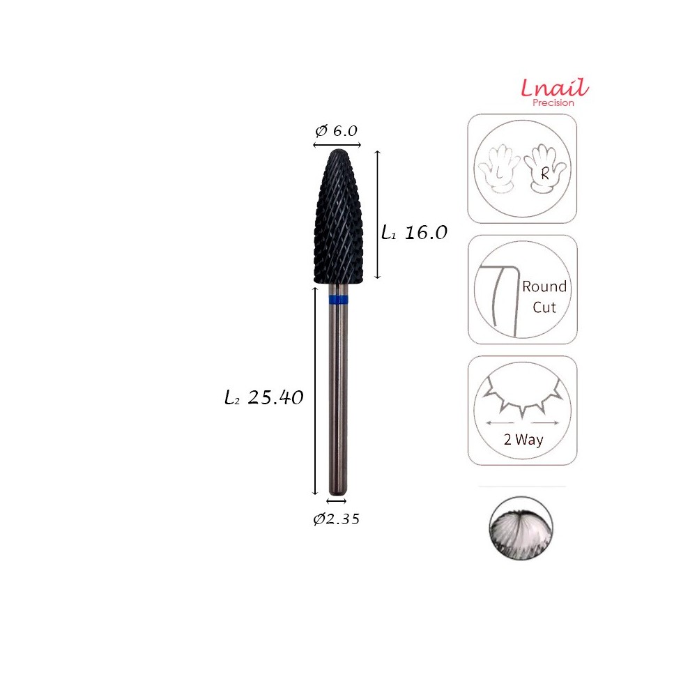 Carbide Flame Bit 6.0mm Medium Cross Cut DLC AL 16.0mm L/R