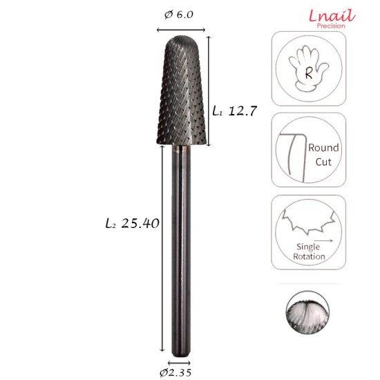 Fresa Cono Safety 6,0mm Media Taglio Incrociato LL 12,7mm