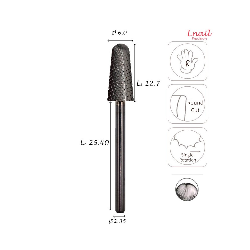 Hartmetall Konus Safety Bit 6,0 mm Mittel Kreuzverzahnung AL 12,7 mm