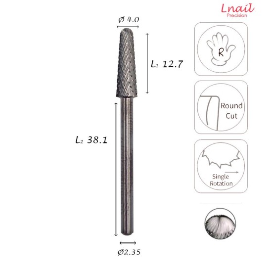 Fresa Cono 4,0mm Grossa Taglio Incrociato LL 12,7mm