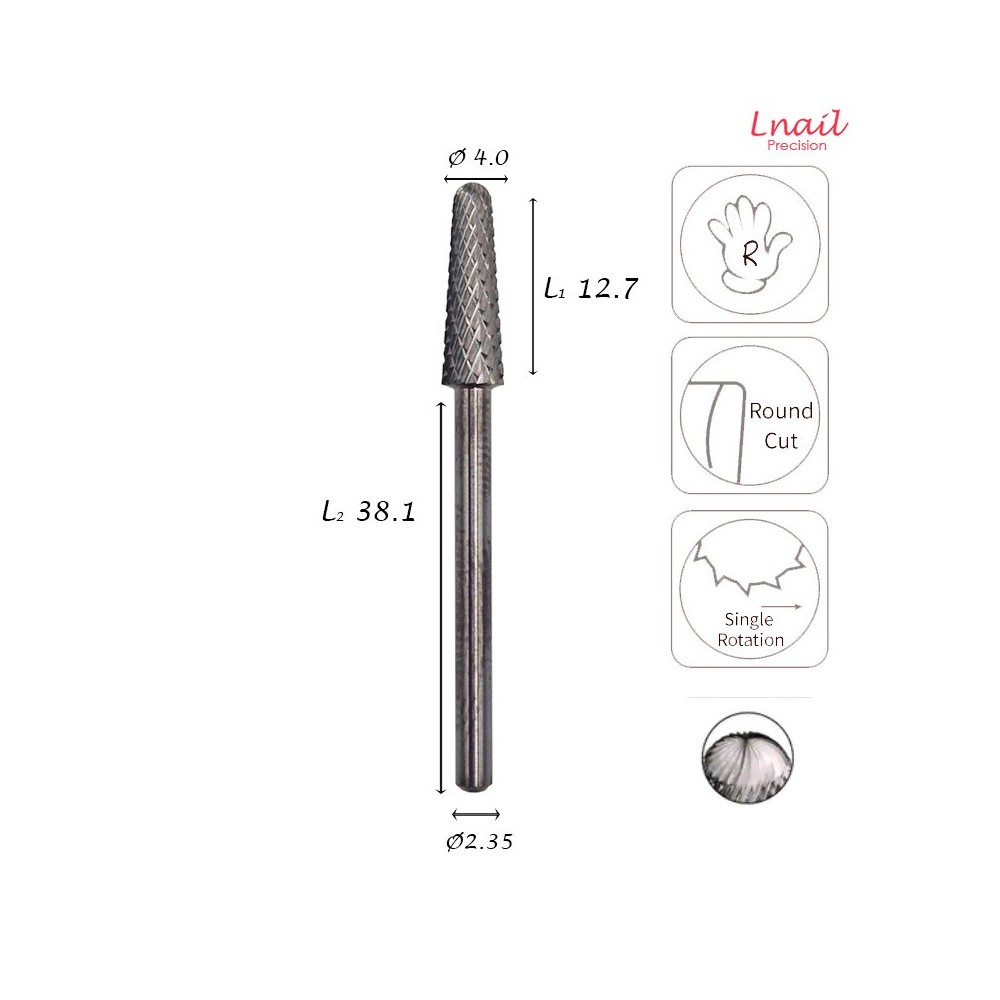 Carbide Cone Bit 4.0mm Coarse Cross Cut WL 12.7mm