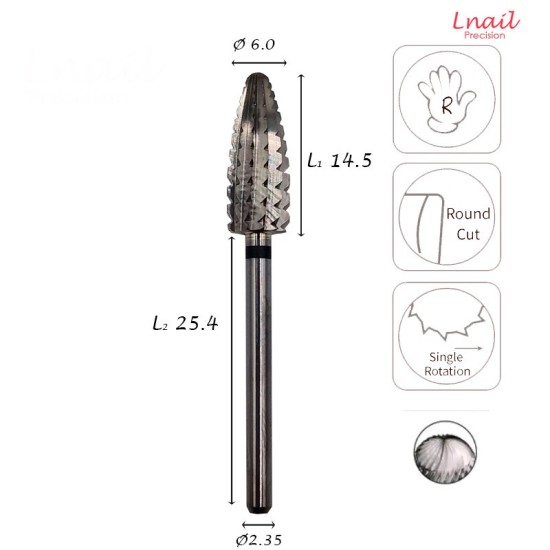 Hartmetall Typhoon 6,0 mm Extra Grob Längsverzahnung AL 14,5 mm