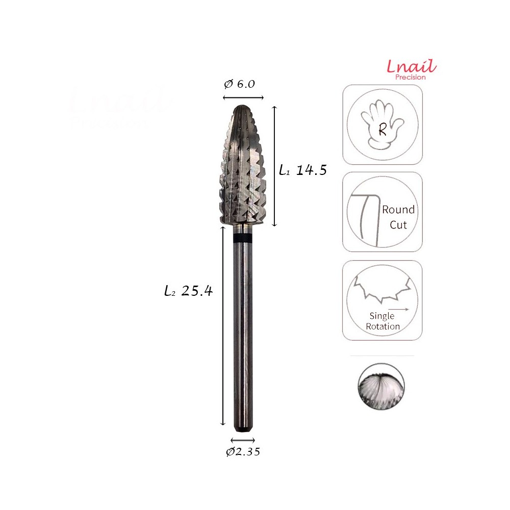 Hartmetall Typhoon 6,0 mm Extra Grob Längsverzahnung AL 14,5 mm