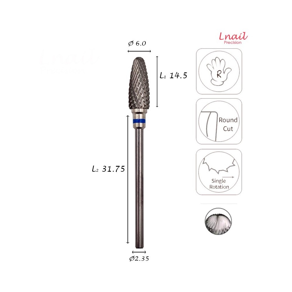 Carbide Corn Bit 6.0mm Medium Cross Cut WL 14.5mm