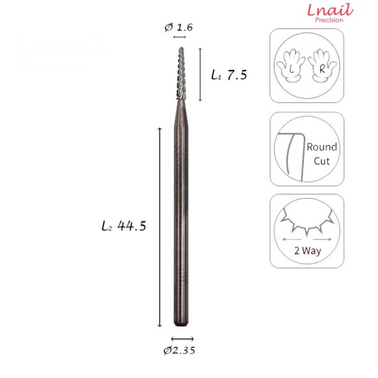 Carbide Cone Bit 1.6mm Remove Ornaments Medium Cross Cut WL 7.5mm L/R