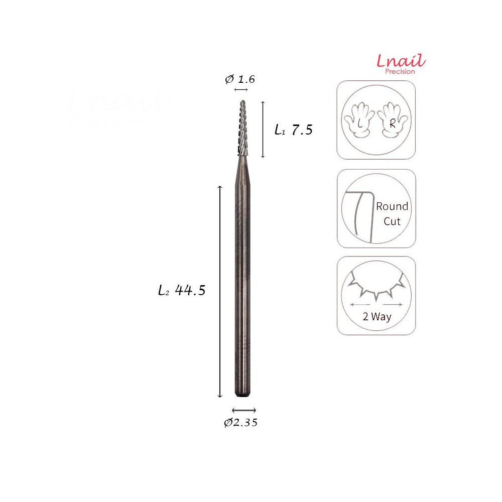 Carbide Cone Bit 1.6mm Remove Ornaments Medium Cross Cut WL 7.5mm L/R