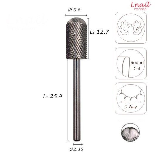 Hartmetall Zylinder 6,6 mm Mittel Kreuzverzahnung AL 12,7 mm L/R