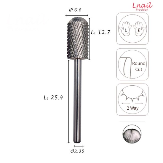 Hartmetall Zylinder 6,6 mm Grob Kreuzverzahnung AL 12,7 mm L/R
