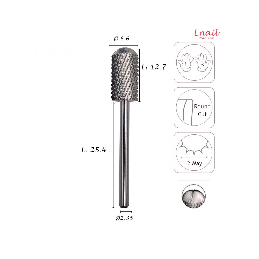 Hartmetall Zylinder 6,6 mm Grob Kreuzverzahnung AL 12,7 mm L/R