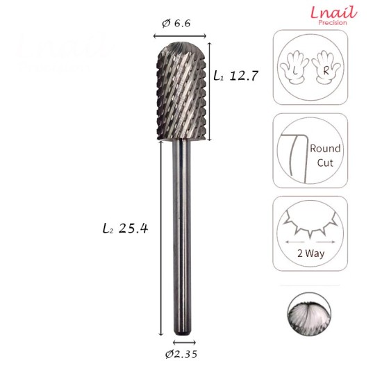 Hartmetall Zylinder 6,6 mm Extra Grob Kreuzverzahnung AL 12,7 mm L/R