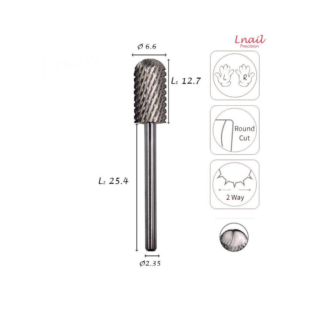 Carbide Cylinder Bit 6.6mm Extra Coarse Cross Cut WL 12.7mm L/R