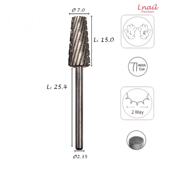 Hartmetall Konus 7,0 mm Extra Grob Kreuzverzahnung AL 15,0 mm L/R
