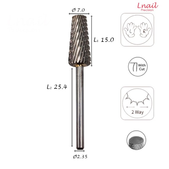 Hartmetall Konus 7,0 mm Grob Kreuzverzahnung AL 15,0 mm L/R
