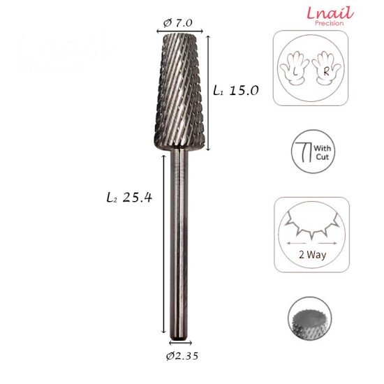 Hartmetall Konus 7,0 mm Mittel Kreuzverzahnung AL 15,0 mm L/R