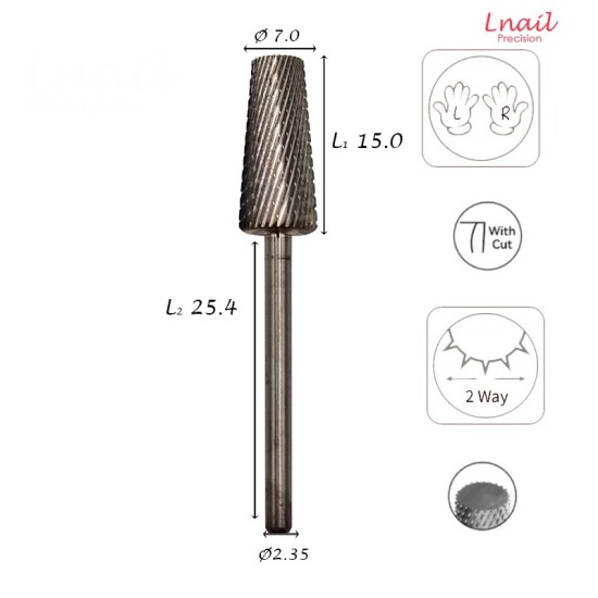 Carbide Cone Bit 7.0mm Fine Cross Cut WL 15.0mm L/R