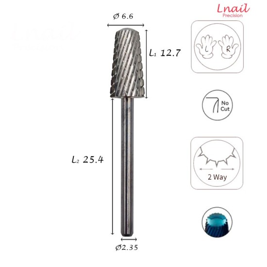 Fresa Cono 6,6mm Grossa Taglio Incrociato LL 12,7mm L/R