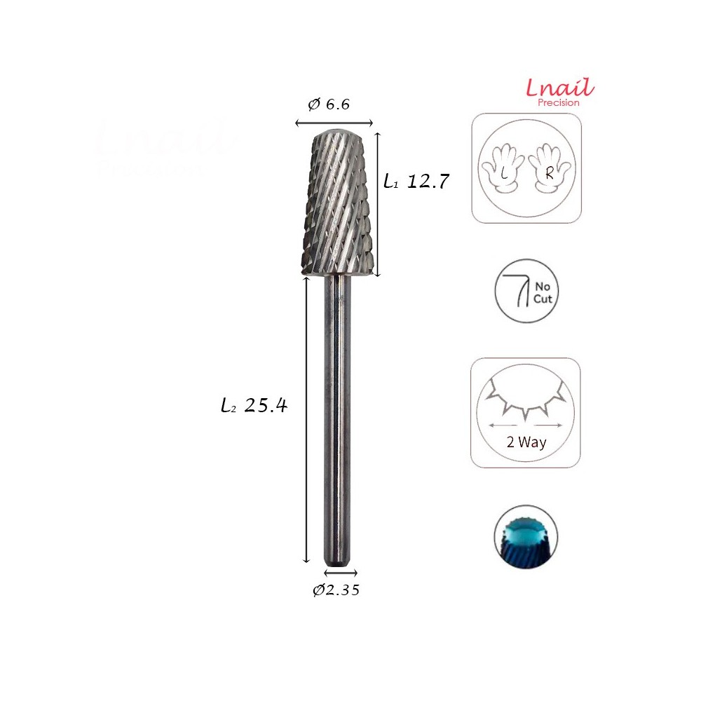 Fresa Cono 6,6mm Grossa Taglio Incrociato LL 12,7mm L/R