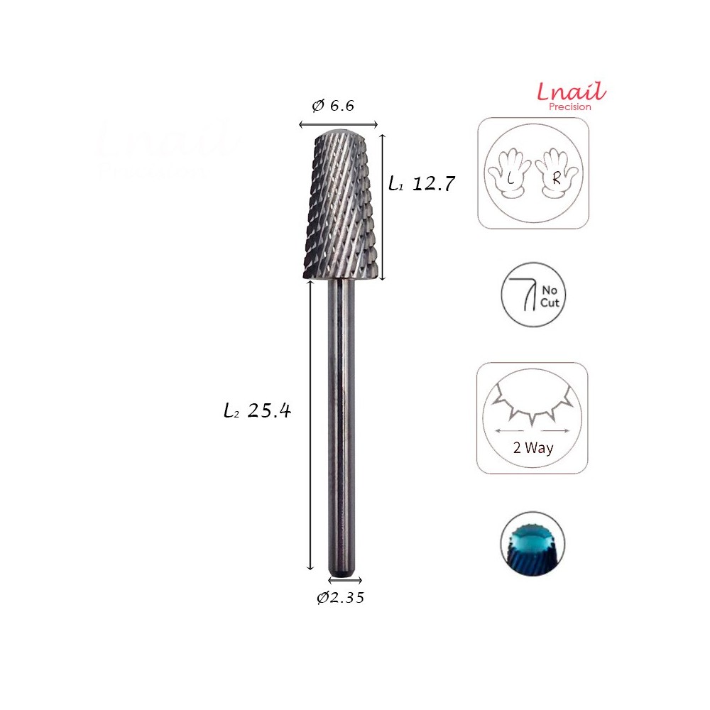 Carbide Cone Bit 6.6mm Medium Cross Cut WL 12.7mm L/R