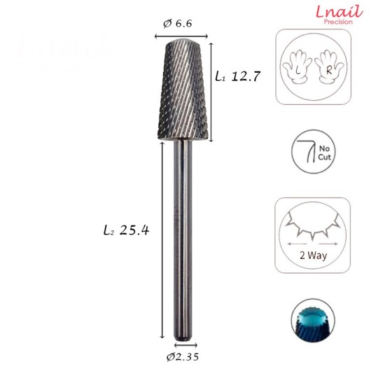 Fresa Cono 6,6mm Fina Corte Cruzado LT 12,7mm L/R