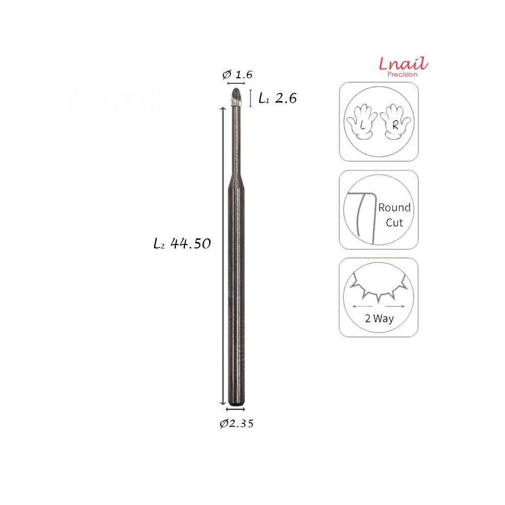 Carbide Corn Bit 1.6mm Coarse Straight Cut WL 2.6mm L/R