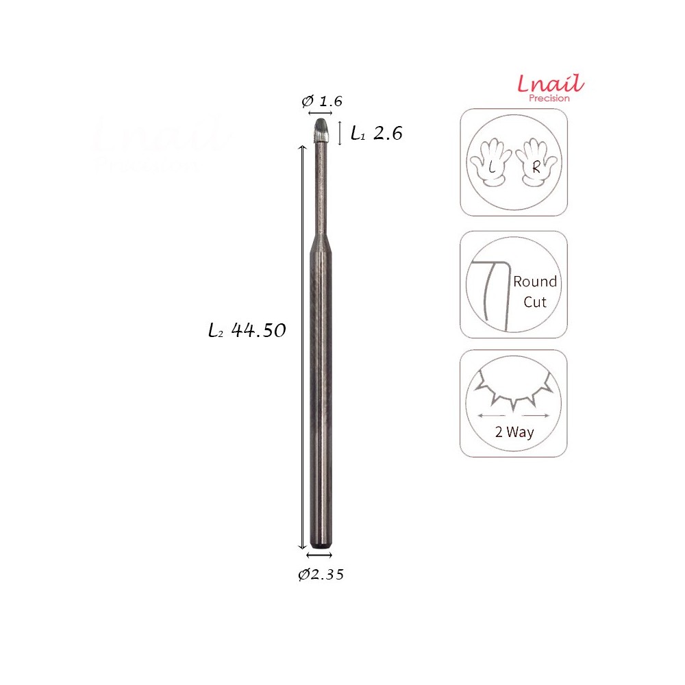 Hartmetall Mais 1,6 mm Mittel Längsverzahnung AL 2,6 mm L/R
