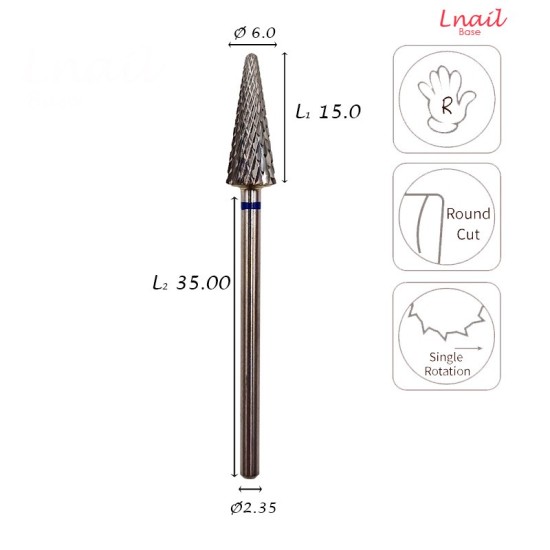 Carbide Cone Bit 6.0mm Medium Cross Cut WL 15.0mm