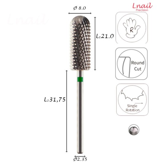 Fresa Cilindro 8,0mm Gruesa Corte Cruzado LT 21,0mm