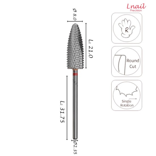 Fresa Fiamma 8,0mm Fine Taglio Incrociato LL 21,0mm