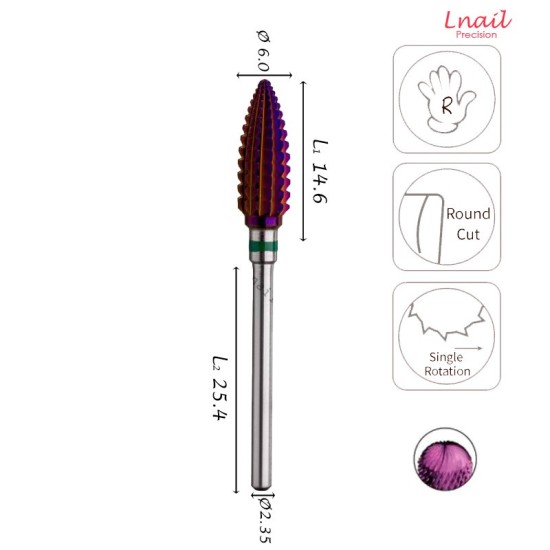 Fresa Fiamma 6,0mm Grossa DLC Taglio Longitudinale LL 14,6mm