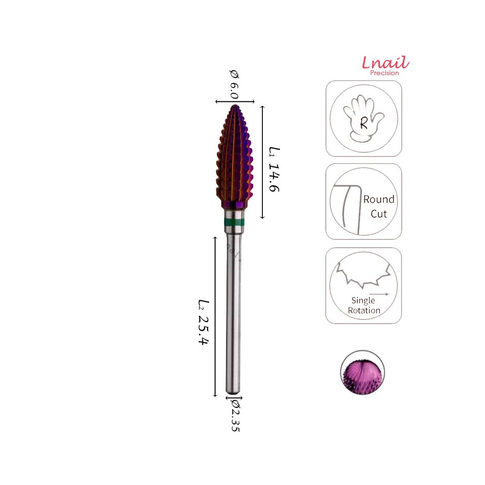 Fresa Fiamma 6,0mm Grossa DLC Taglio Longitudinale LL 14,6mm