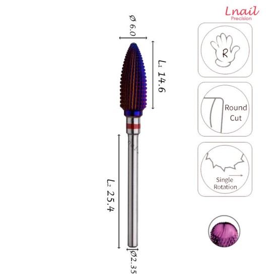 Carbide Flame Bit 6.0mm Fine DLC Long Cut WL 14.6mm
