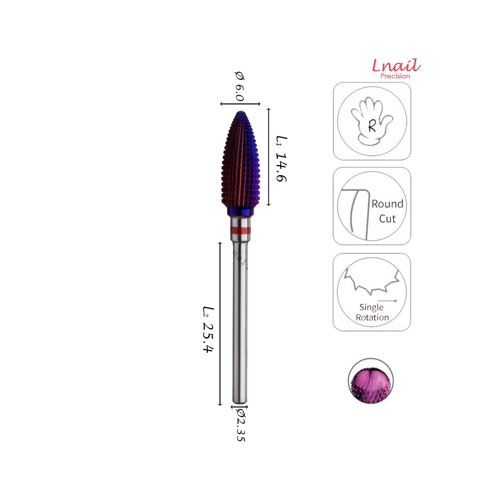 Carbide Flame Bit 6.0mm Fine DLC Long Cut WL 14.6mm