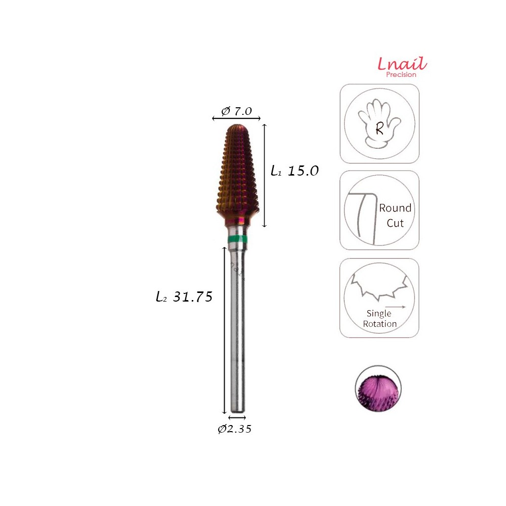 Fresa Cono 7,0mm Grossa DLC Taglio Longitudinale LL 15,0mm