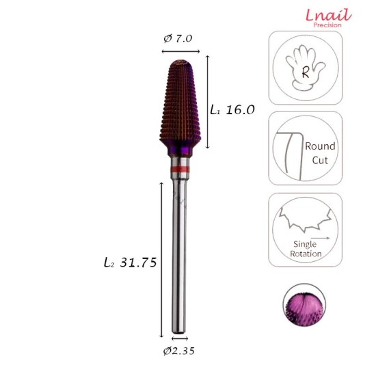 Carbide Cone Bit 7.0mm Fine DLC Long Cut WL 15.0mm