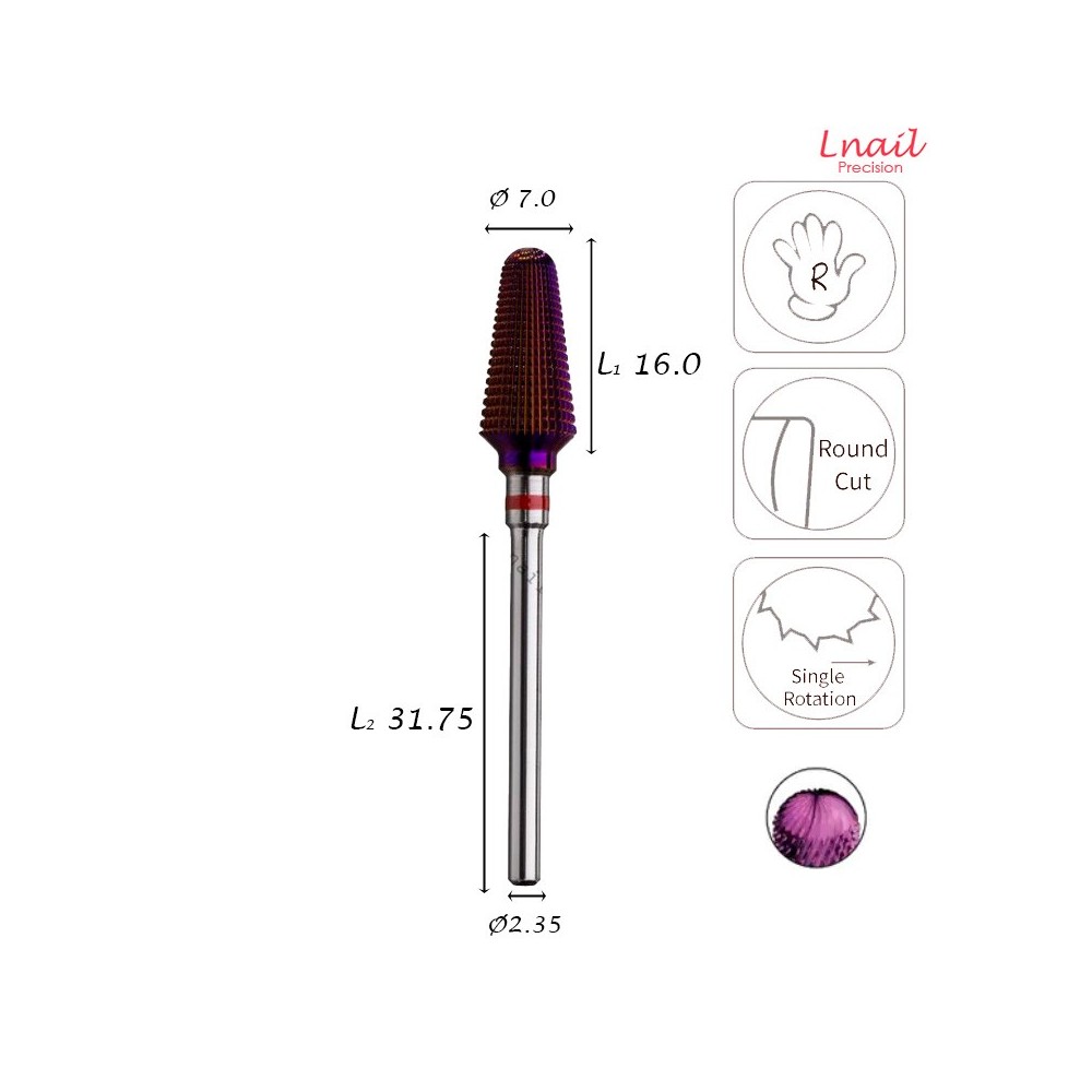 Fresa Cono 7,0mm Fina DLC Corte Longitudinal LT 15,0mm
