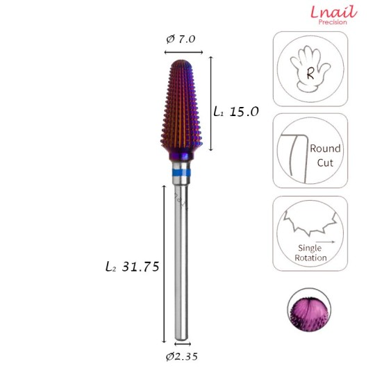 Fresa Cono 7,0mm Media DLC Taglio Longitudinale LL 15,0mm