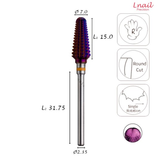 Fresa Cono 7,0mm Extra Gruesa DLC Corte Longitudinal LT 15,0mm