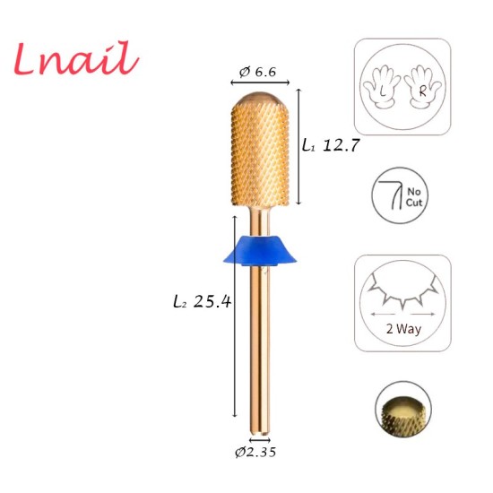 Hartmetall Zylinder 6,6 mm Mittel Gold Kreuzverzahnung AL 12,7 mm L/R