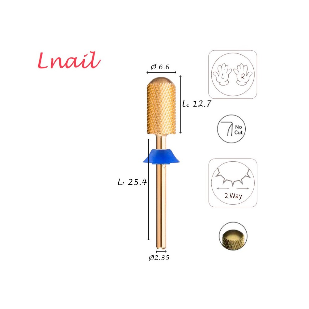 Hartmetall Zylinder 6,6 mm Mittel Gold Kreuzverzahnung AL 12,7 mm L/R