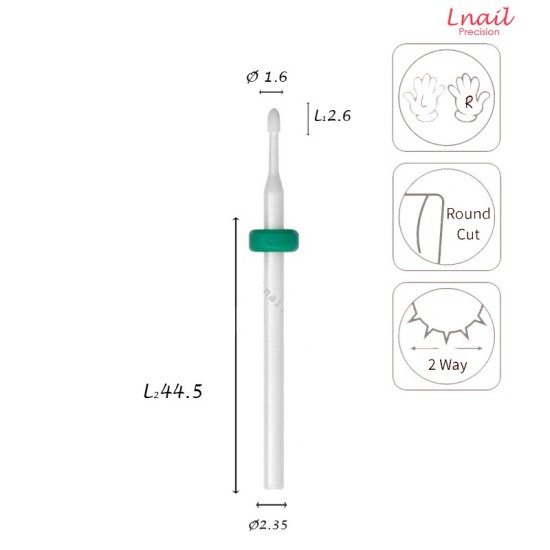 Keramik Nagelhautfräser Mais 1,6 mm Grob Kreuzverzahnung AL 2,6 mm L/R