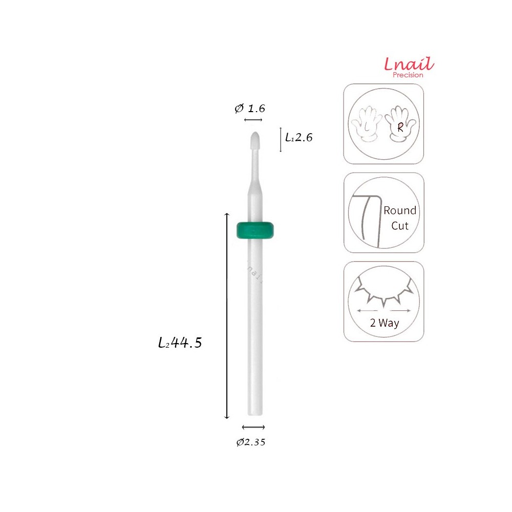 Keramik Nagelhautfräser Mais 1,6 mm Grob Kreuzverzahnung AL 2,6 mm L/R