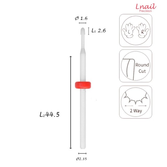 Keramik Nagelhautfräser Mais 1,6 mm Fein Kreuzverzahnung AL 2,6 mm L/R