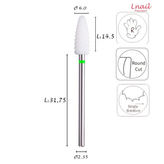 Keramikfräser Mais 6,0 mm Grob Kreuzverzahnung AL 14,5 mm