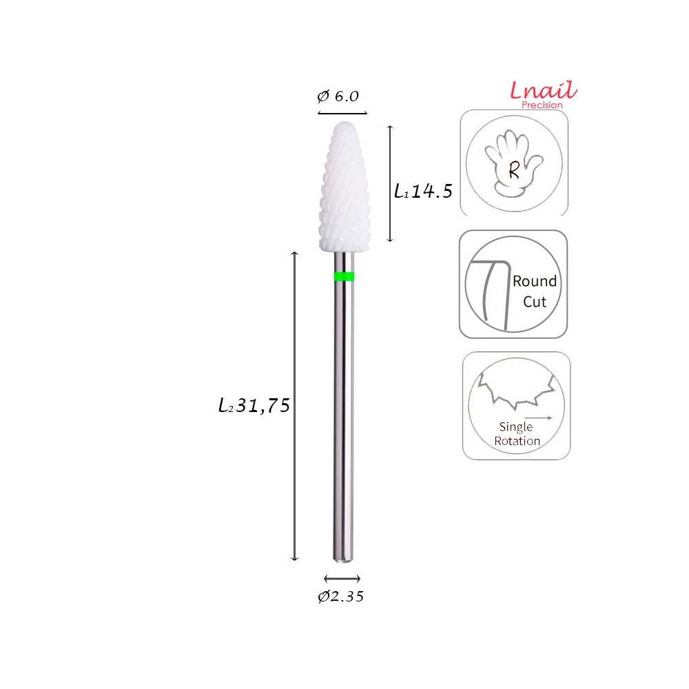 Ceramic Bit Corn 6.0mm Coarse Cross Cut WL 14.5mm